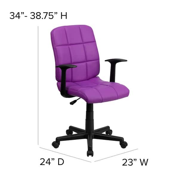dimension image slide 2 of 5, Mid-Back Quilted Vinyl Swivel Task Office Chair with Arms
