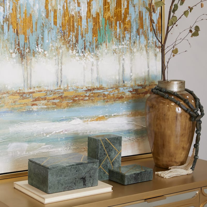 Marble Box with Gold Linear Lines - Set of 3 White or Green - Roche River Decor