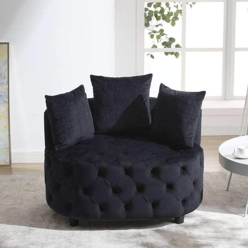 GDF Studio - Modern Velvet Upholstered Barrel Accent Sofa with Tufted Design for Living Room - Black