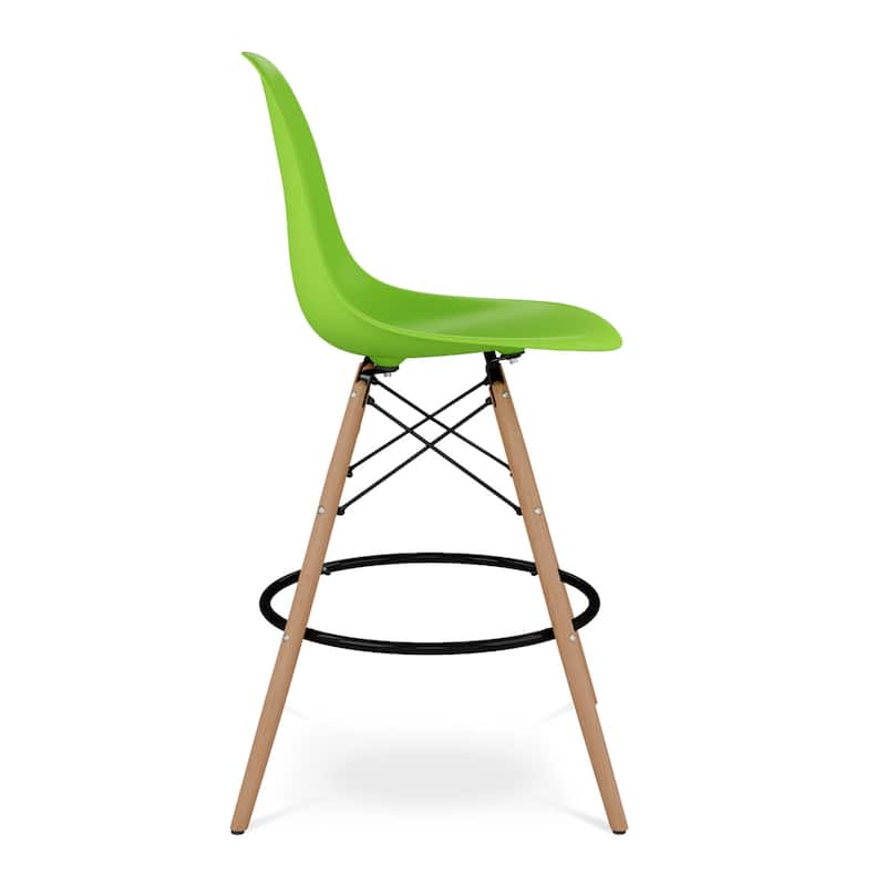 Plastic Seat Brown Wood Counter Height Bar Chair with Footrest - 21” x 22” x 41” (D x W x H)