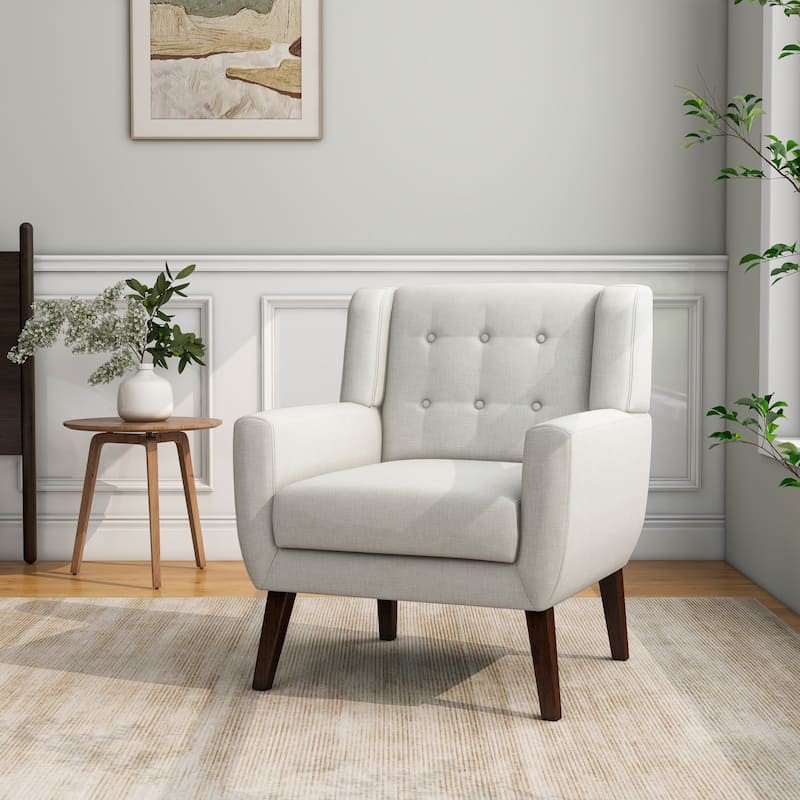 Modern Accent Chair Cotton Linen Upholstered Chair for Living Room - Tufted - Beige