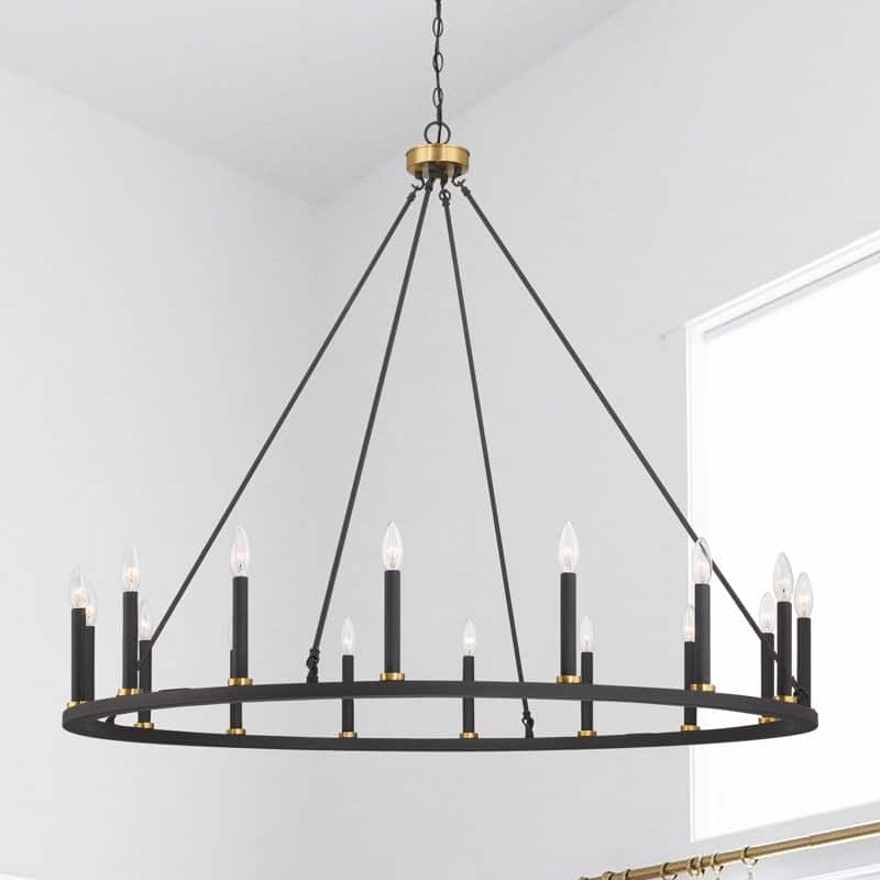 47In Farmhouse 16-light Large Round Wagon Wheel Candle Chandelier - 47'' D X 140'' H - Brass & Aged Zinc