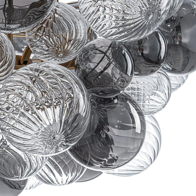 Statement 8-Light Swirled Smoked Glass Globe Round Bubble Chandelier - Brass Finish