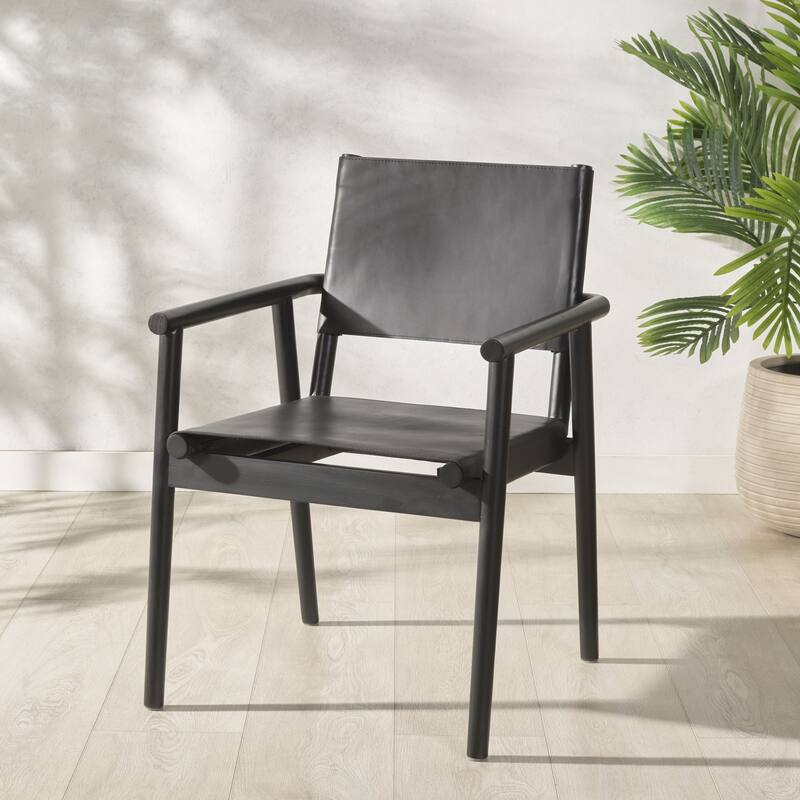 SAFAVIEH Couture Hutson Leather Dining Chair - 23"W x 24"D x 34"H - Black