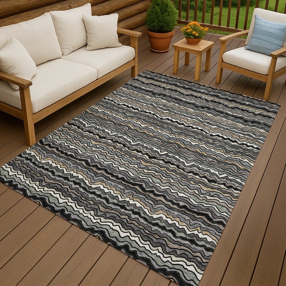 Machine Washable Indoor/ Outdoor Ziggy Stripe Chantille Rug