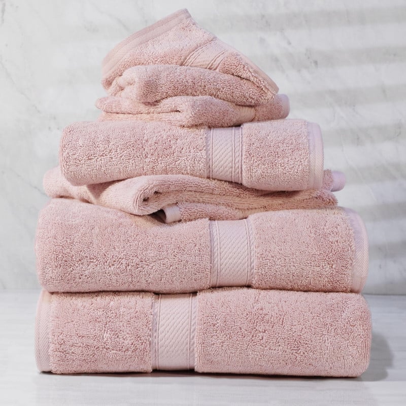 Superior Egyptian Cotton Pile Heavyweight 6-Piece Towel Set - 6-Piece Set - Tea Rose