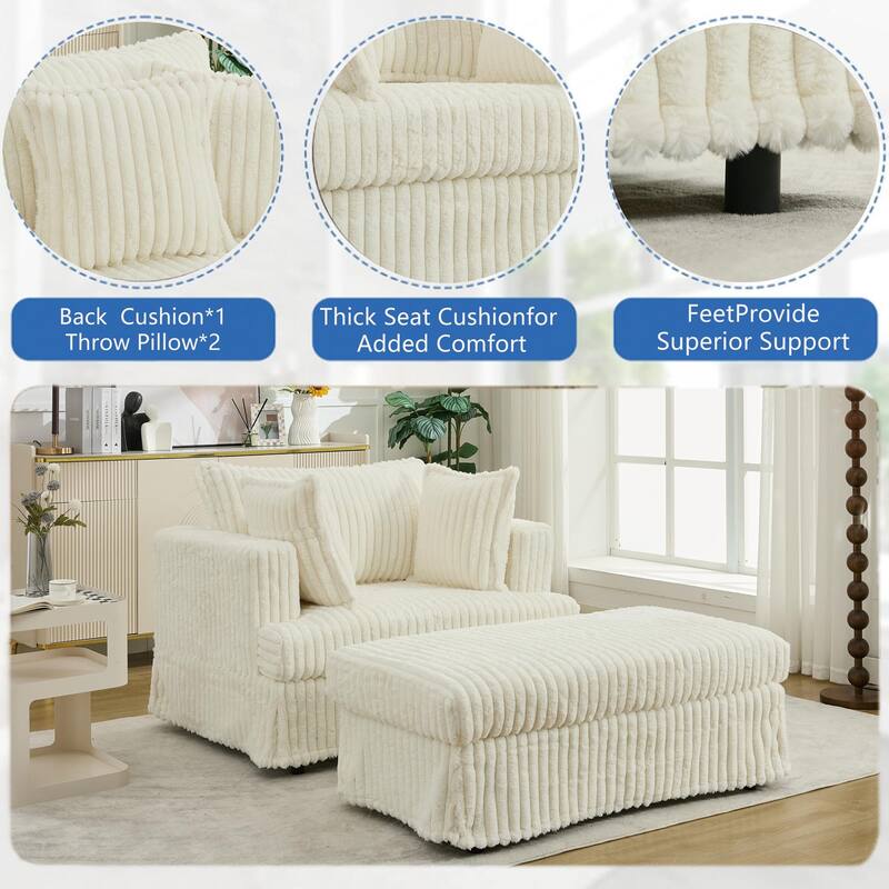47.7'' Corduroy Deep Seat Upholstered Daybed with Movable Ottoman