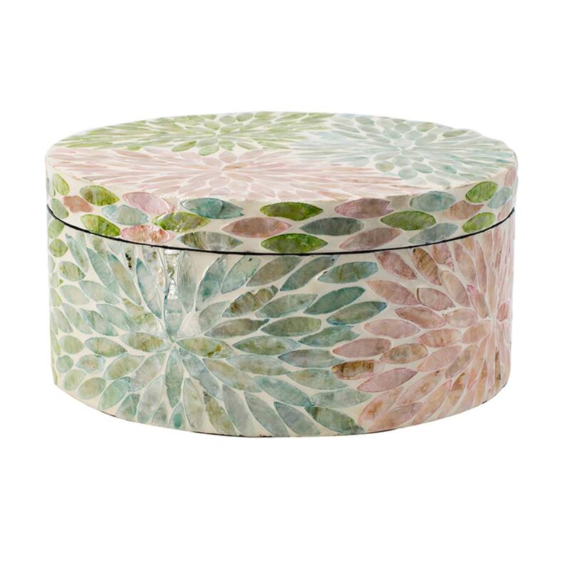 Floral Design Capiz Box - 10" - Green and Pink