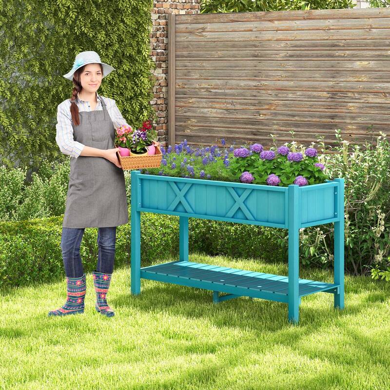 Costway HIPS Raised Garden Bed Poly Wood Elevated Planter Box with - See Details