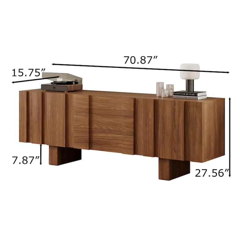 71" Mid Century Wood TV Stands, Brown Media Console with 3 Drawers and 2 Cabinets