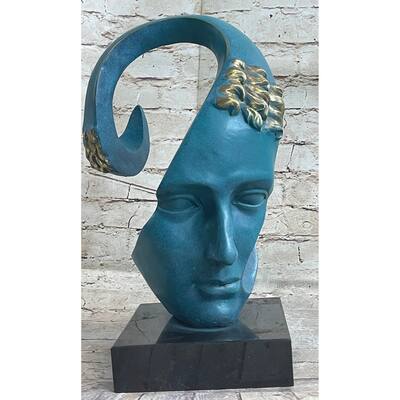 Surreal Salvador Dali Bronze Sculpture Modernist Abstract Face Art Marble Base