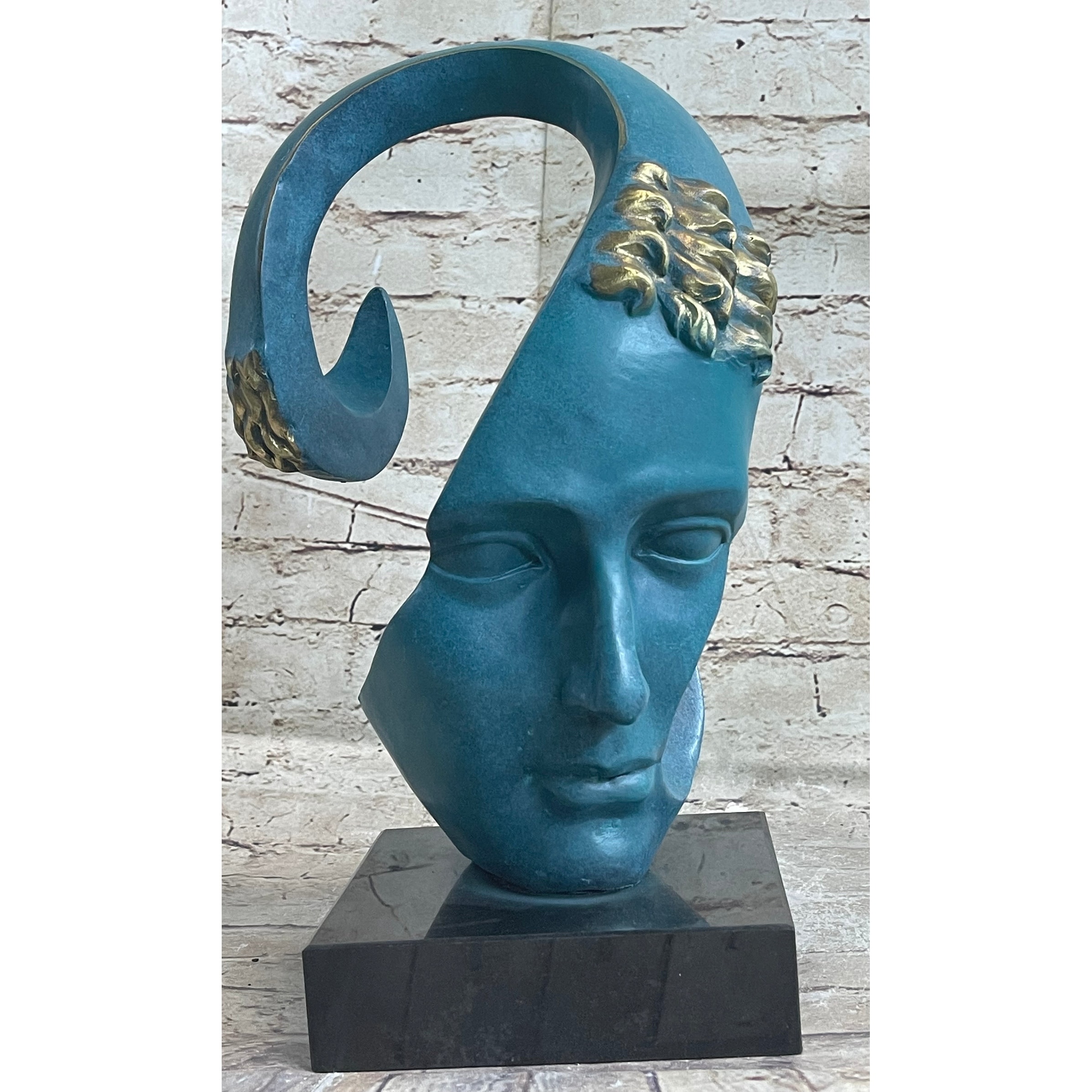 Surreal Salvador Dali Bronze Sculpture Modernist Abstract Face Art Marble Base