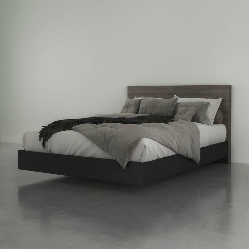 Apollo Platform Bed with Headboard, Bark Grey and Black - Queen