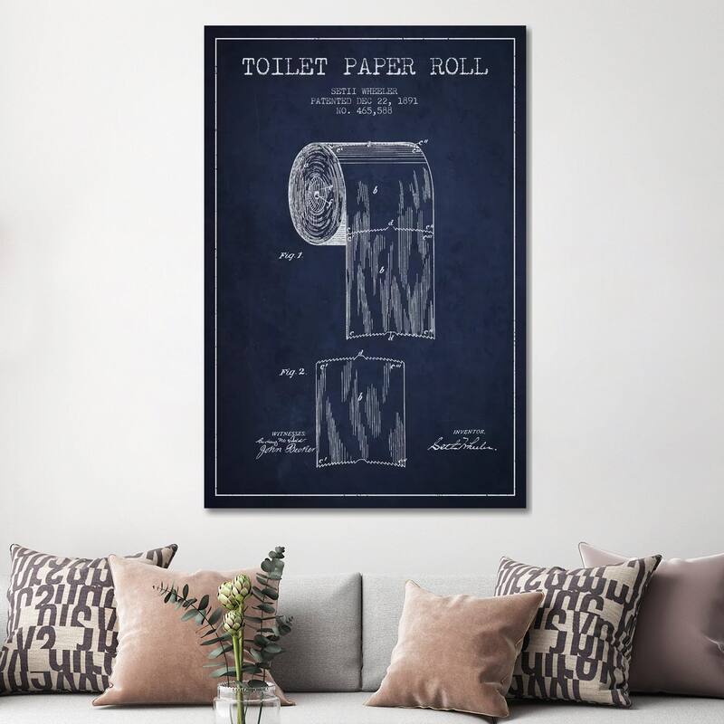 iCanvas "Toilet Paper Navy Blue Patent Blueprint" by Aged Pixel Canvas Print
