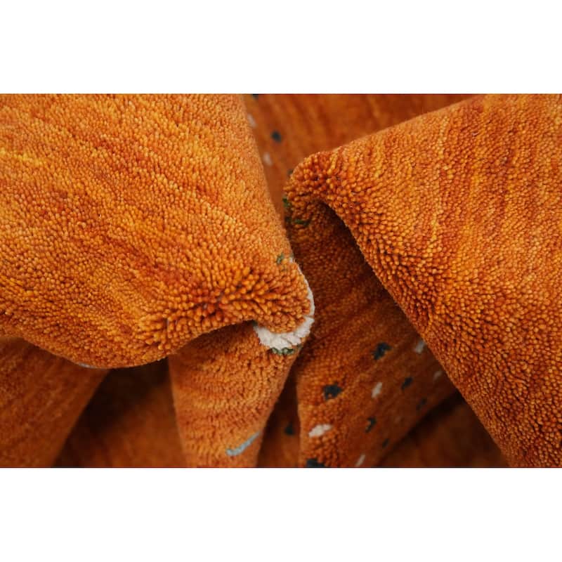 Hand Knotted Oriental 100% Wool Carpet Tribal Animal Pictorial Oranges & Rust Gabbeh Area Rug - 8' 0'' X 7' 11''