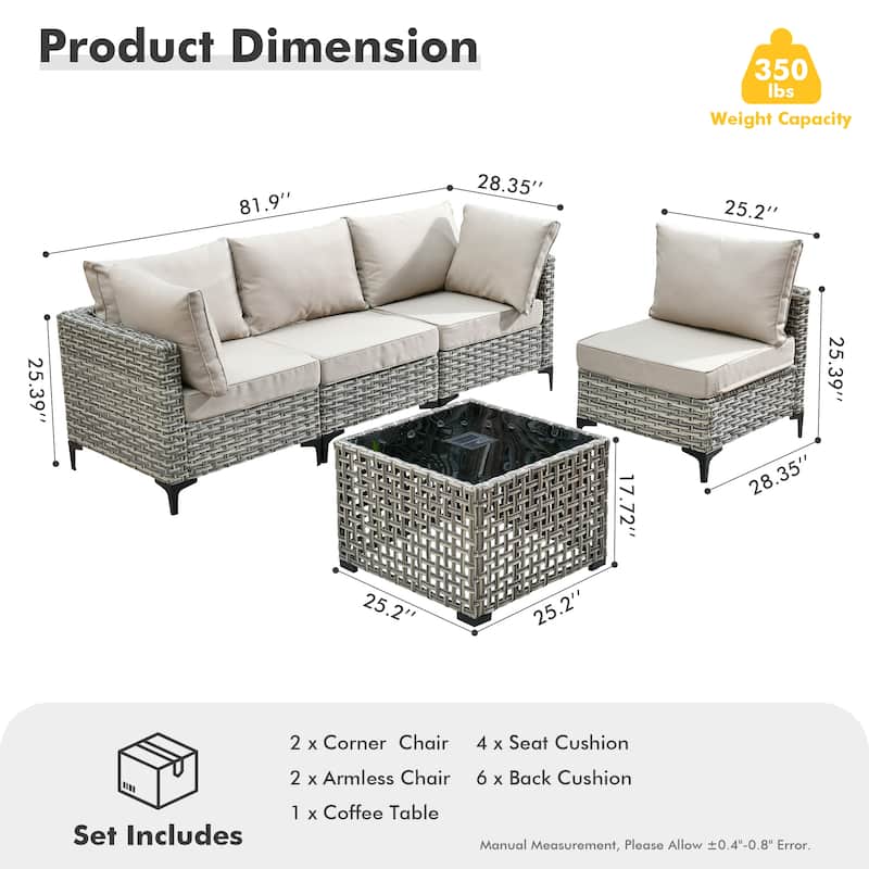 OVIOS 5 Pieces Outdoor Wicker Furniture Set With Solar-Powered Coffee Table