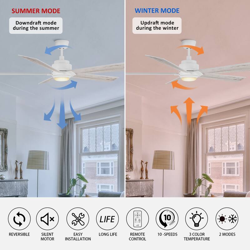CARRO Livingston 60-inch Indoor Ceiling Fan with LED Light and Remote-Downrod - N/A