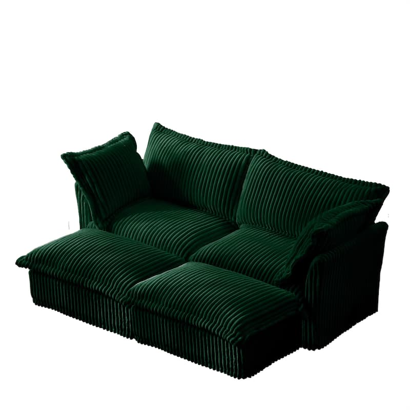 Modular Sectional Sofa Modern Convertible Loveseat Couch, 83.4 Inch 2-Seater Sofas Corduroy Sofas Set with Movable Ottoman