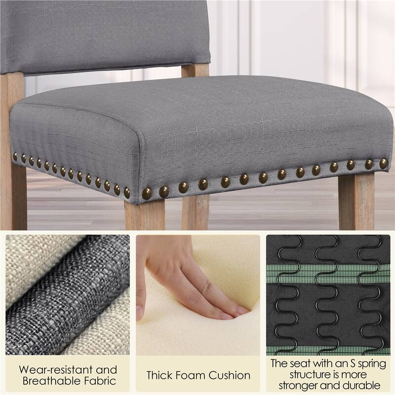Yaheetech 2PCS Dining Chairs Upholstered Kitchen Chairs with Nailhead Trim - 18″ L × 22.5″ W × 36.5″ H
