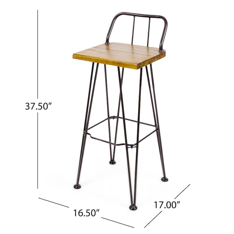 Oaks Aura 30-inch Modern Wood and Metal Patio Stool, Industrial Farmhouse Style Barstools, Set of 2