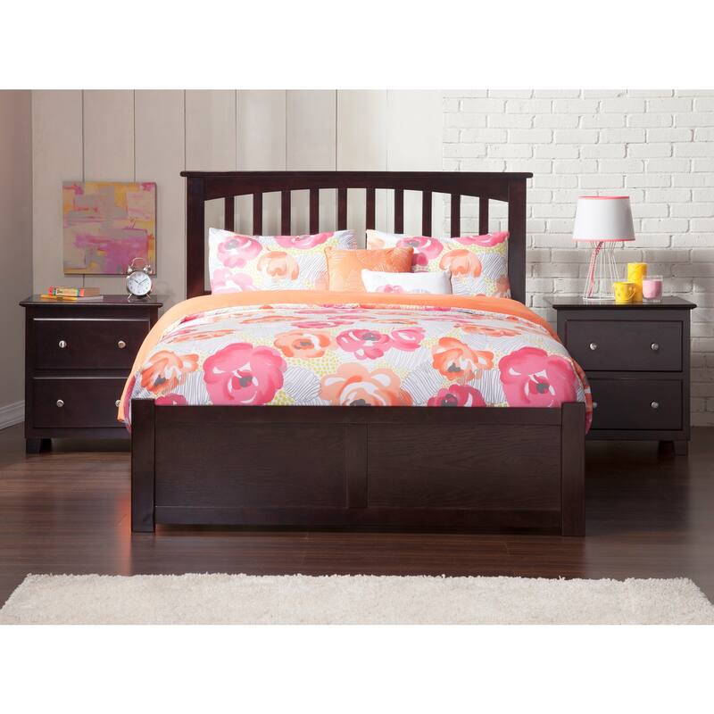 Asian Allure Platform Bed with Trundle & Turbo Charger, Twin Size Bed Frame, Espresso Finish