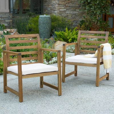 Outdoor Acacia Wood Club Chairs, 2-Pcs
