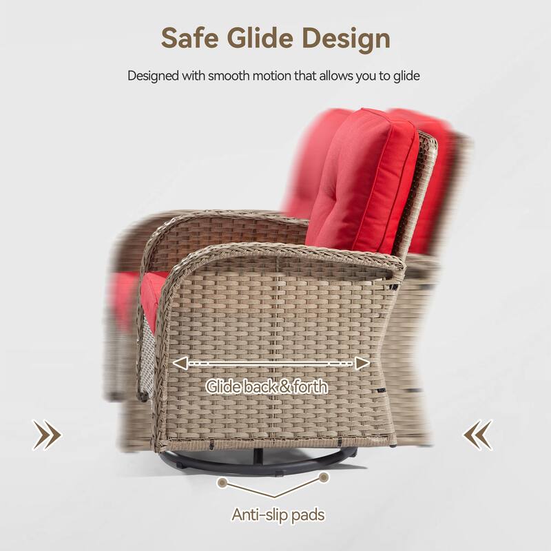 Cozywor 3-Piece Wicker Patio Swivel Outdoor Rocking Chair Conversation Set