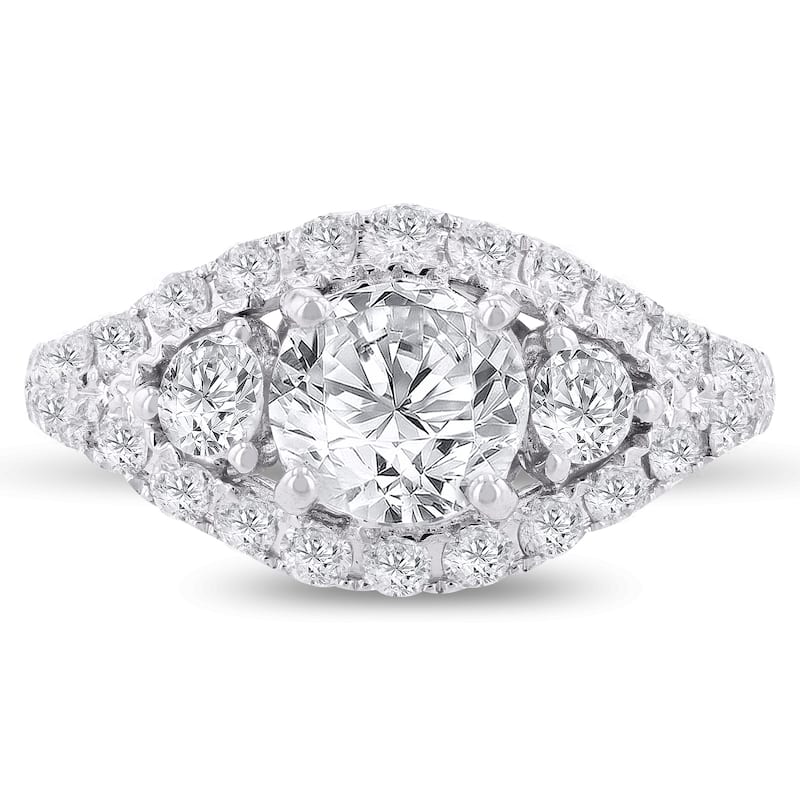Auriya 18k Gold 1 3/4ctw 3-Stone Diamond Engagement Ring 18k White Gold (H, SI2)