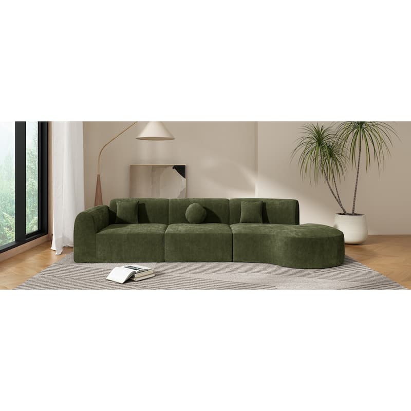 Roomfitters 140" Modern Curved Sectional Sofa with Chaise, High-Density Cushions, 3-Piece Set