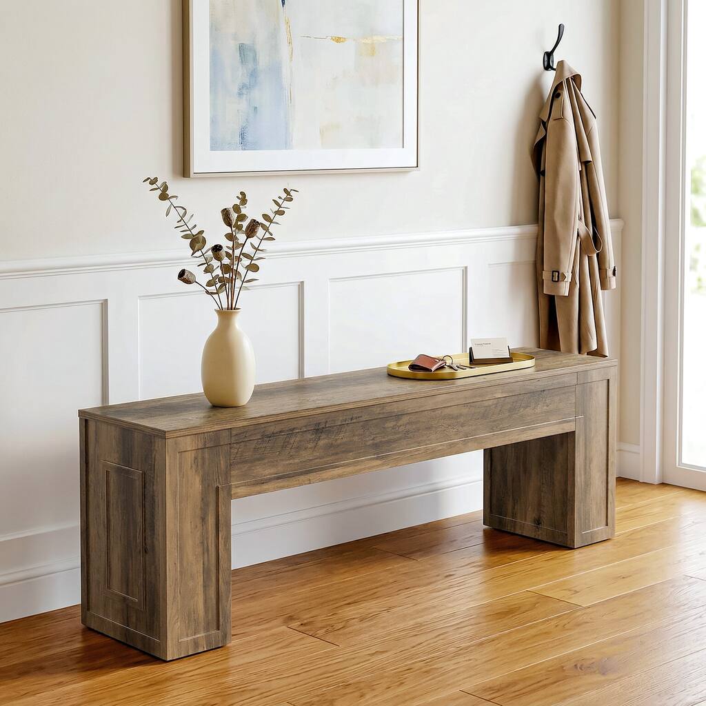 55" Farmhouse Entryway Bench, Wooden Shoe Bench for Living Room, End of Bed - 11.81" D x 55.11" W x 17.72" H