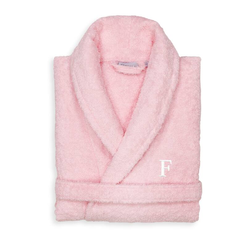 Authentic Hotel and Spa Unisex Pink Turkish Cotton Terry Bath Robe with White Block Monogram - L/XL - E