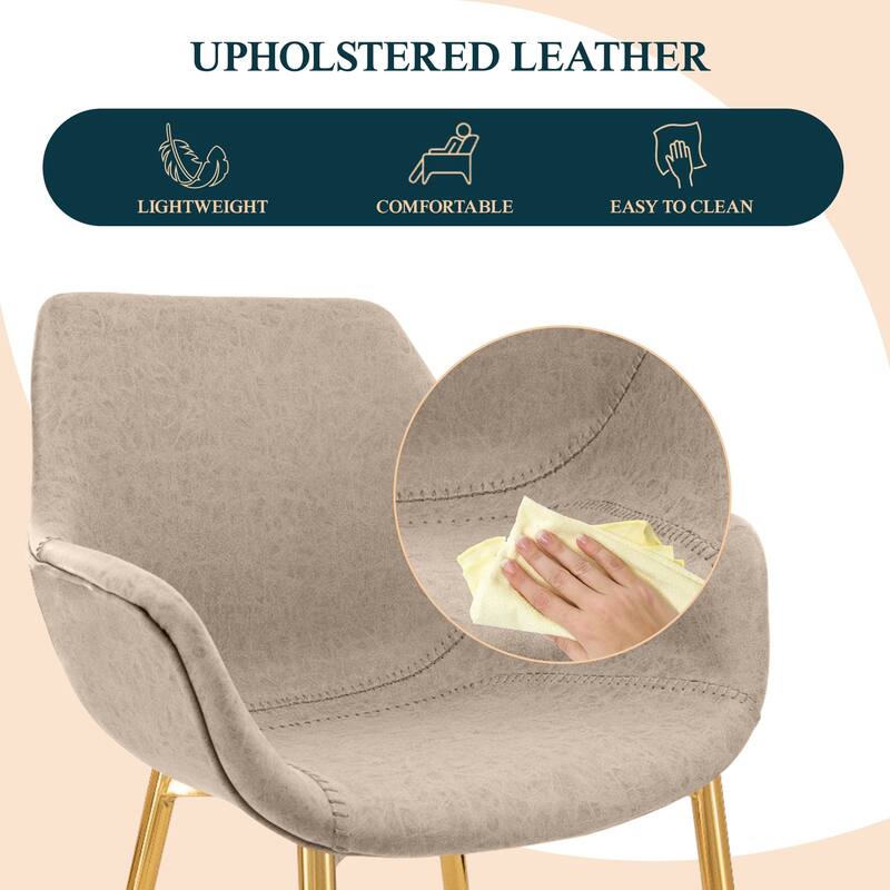 Markley Modern Leather Dining Armchair Set of 2 With Gold Metal Legs Accent Side Chair