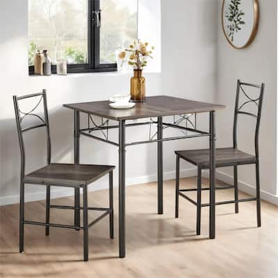 3-Piece Kitchen Dining Room Table Set Grey Chair