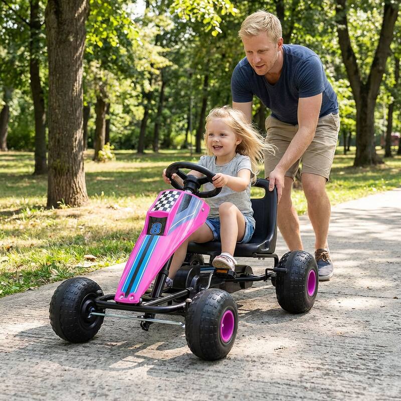 Gymax Pedal Go Kart for Kids 4-Wheel Ride On Toy w/ Steering Wheel &