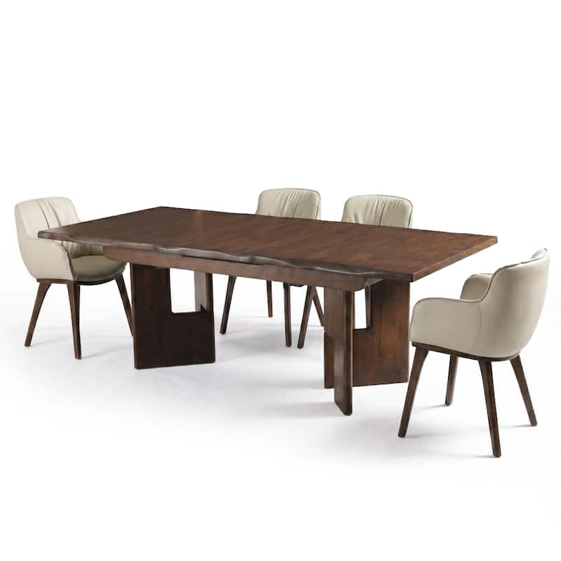 Furniture of America Abigail XIV Mid-Century Modern 5-Piece Walnut Solid Wood Extendable Dining Set with Arm Chairs