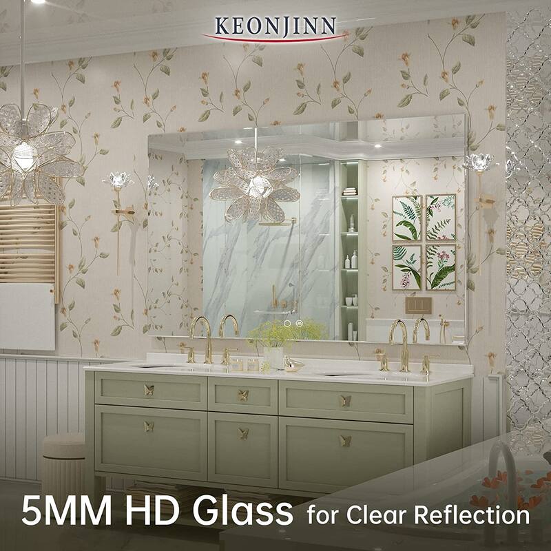 Keonjinn LED Backlit Bathroom Vanity Mirror Anti-Fog Dimmable Lighted CRI90 High Definition(Horizontally/Vertically)
