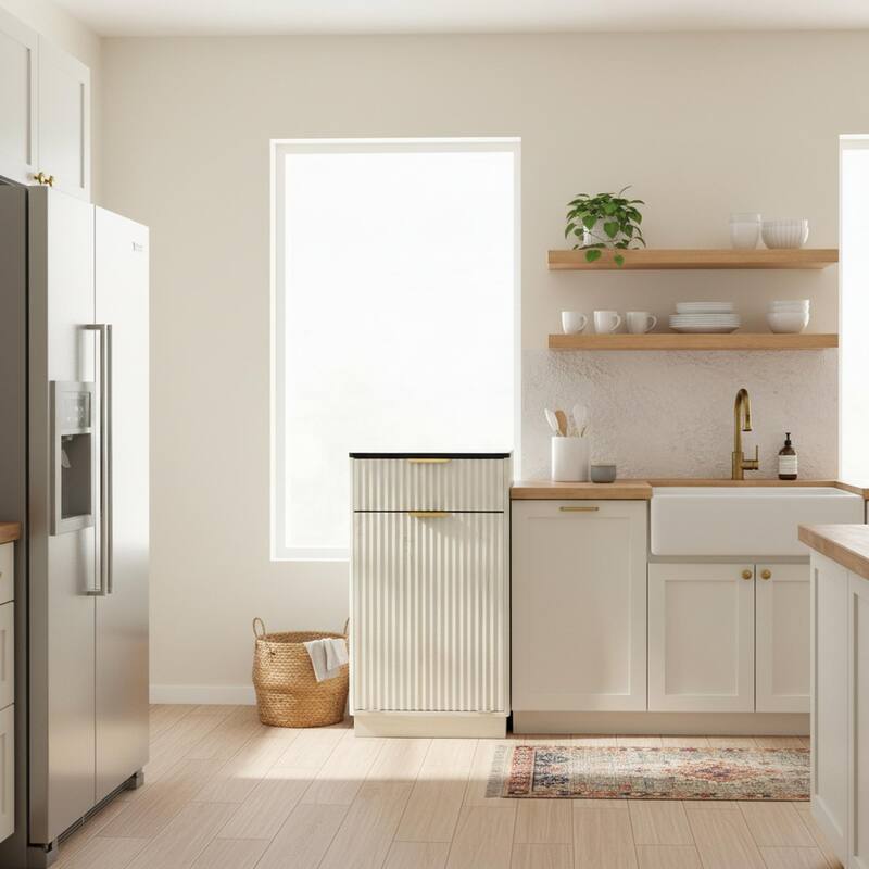 Homy Casa Farmhouse Double Tilt-Out Trash Cabinet, 20/10 G Recycling Bin, Barn Door Laundry Sorter with Drawer, Kitchen Tilt Out