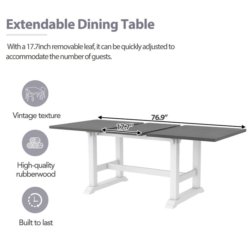 76.9" Extendable Dining Table with 4 Upholstered Chair and 1 Bench