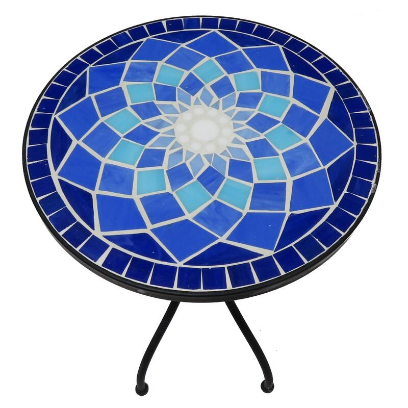 14Inch Concrete Outdoor Side Table, Round Patio End Table Coffee Table with Mosaic Pattern and