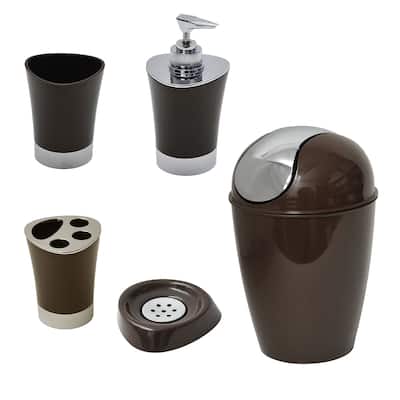 SHINY Collection Bath Accessory Set-5 Pieces Brown