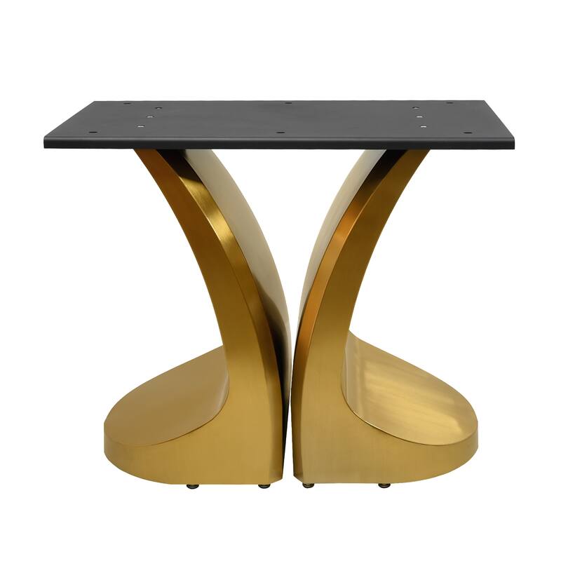 70-Inch Rectangle Marble Dining Table, Modern Sintered Stone Kitchen Dinner Table with Gold Finish Metal Base for 6-8