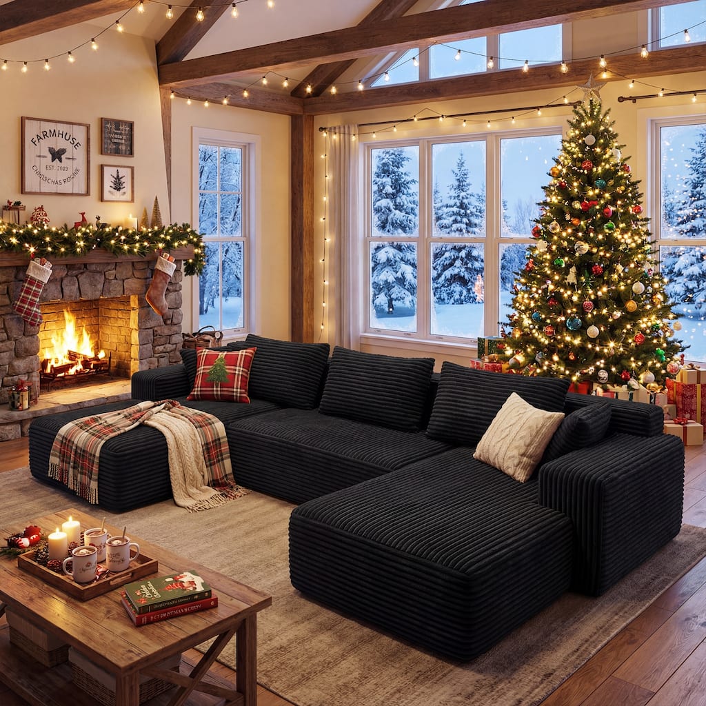 Oversized Modular Sectional Sofa, No Assembly Required, Corduroy Fabric, Deep Seat Cloud Couch with Chaise Foam Sofa