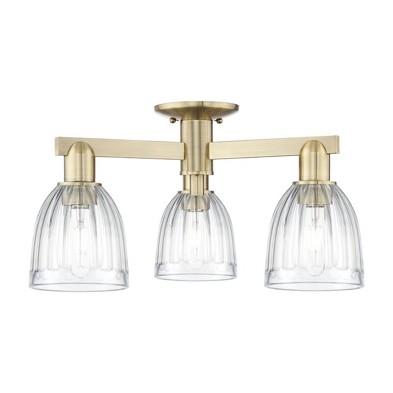 Innovations Lighting Endless Possibilities Arcadia - Brookfield - 3 Light 23" Semi-Flush Mount with Clear Shade - Antique Brass/Clear