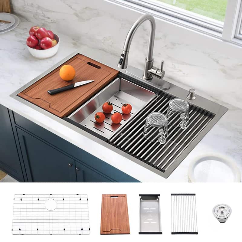 DORNBERG 33 Inch Kitchen Sink Single Bowl Sink in Stainless Steel