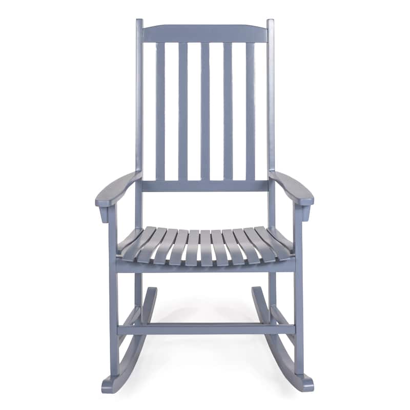 Parker Farmhouse Classic Slat-Back 350-LBS Support Acacia Wood Outdoor Rocking Chair, by JONATHAN Y - Cashmere Blue
