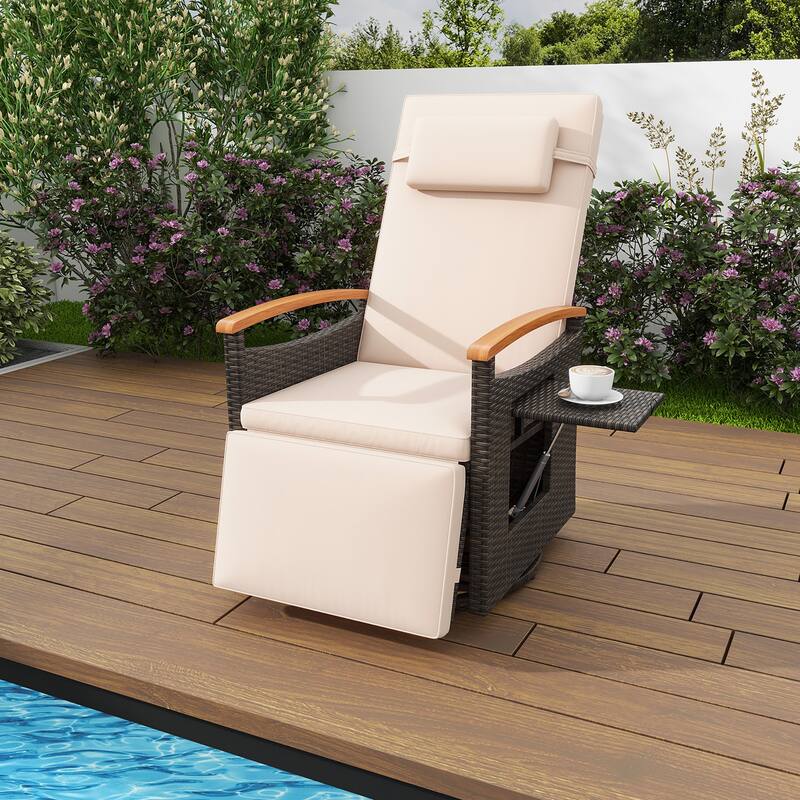 Gymax 2PCS Outdoor Swivel Rattan Recliner Chair Patio Wicker Chaise