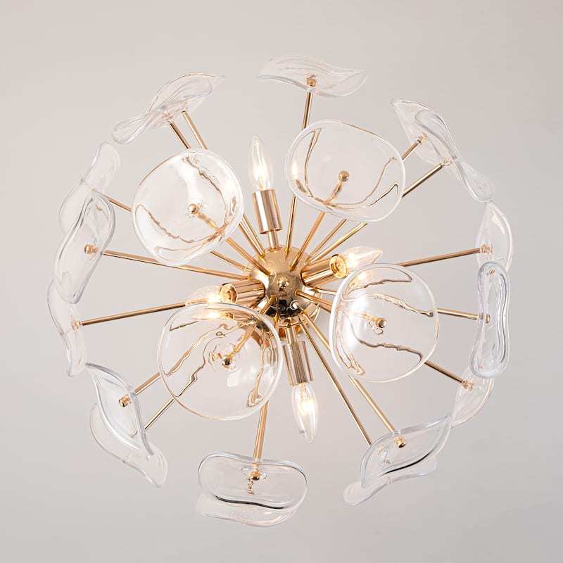 Arvill 4-Lights Modern Firework Starburst Glass Semi-Flush Mount in Gold