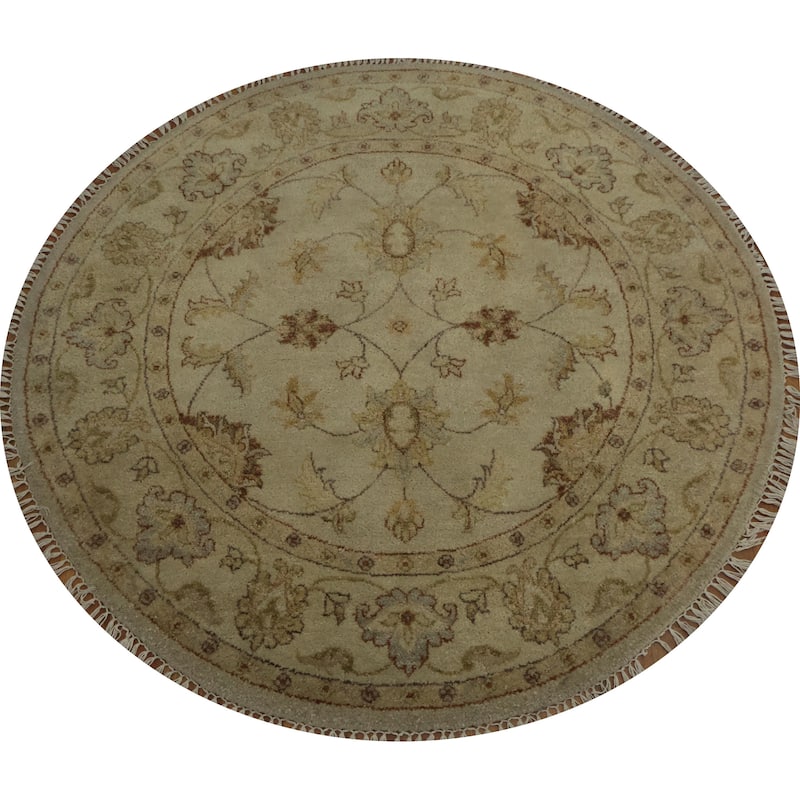 Hand Knotted Oriental 100% Wool Carpet Traditional Floral Beige & Ivories Peshawar Area Rug - 4' 1'' X 4' 2''