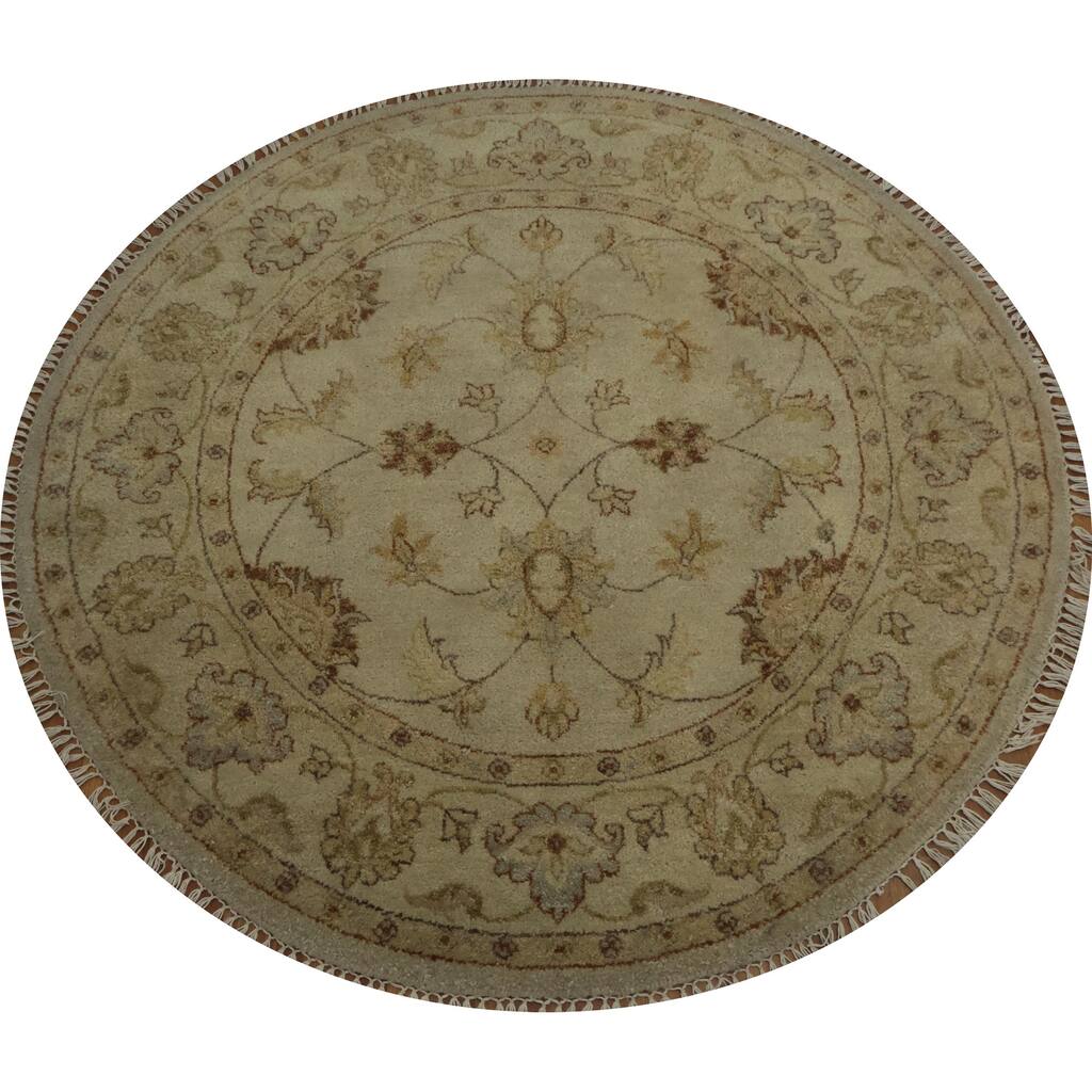 Hand Knotted Oriental 100% Wool Carpet Traditional Floral Beige & Ivories Peshawar Area Rug - 4' 1'' X 4' 2''