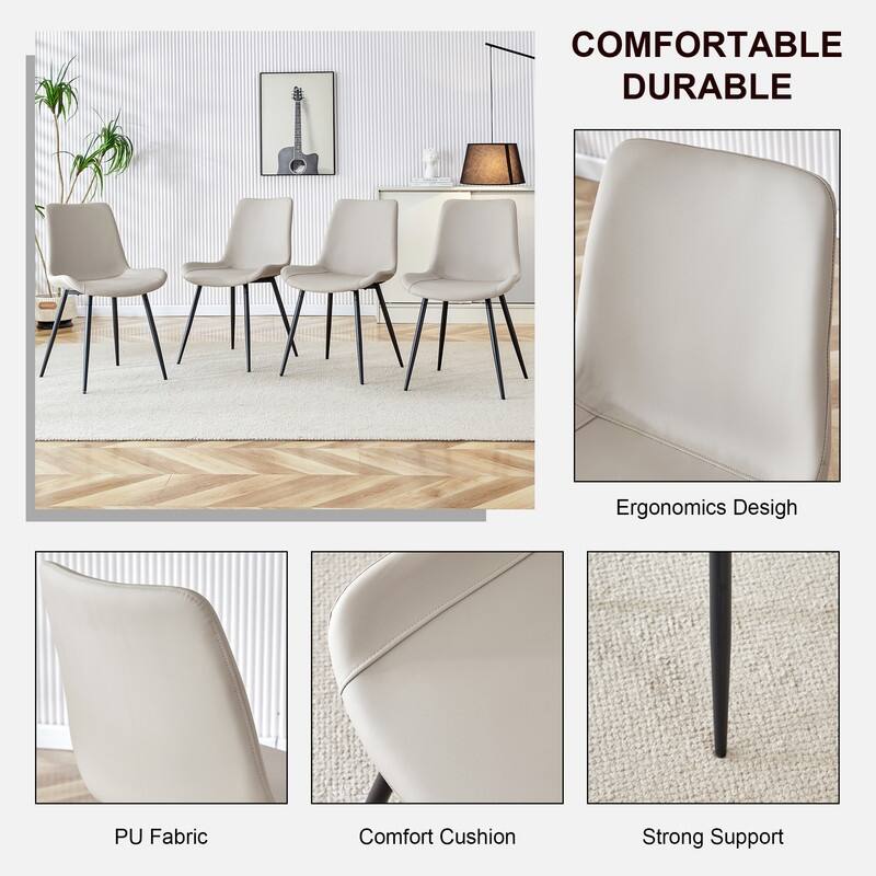 Modern/Contemporary Faux Leather Dining Chairs Set of 6 with Black Metal Legs